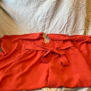 Elegant Scarlet/burnt orange Capris with Tie Waist